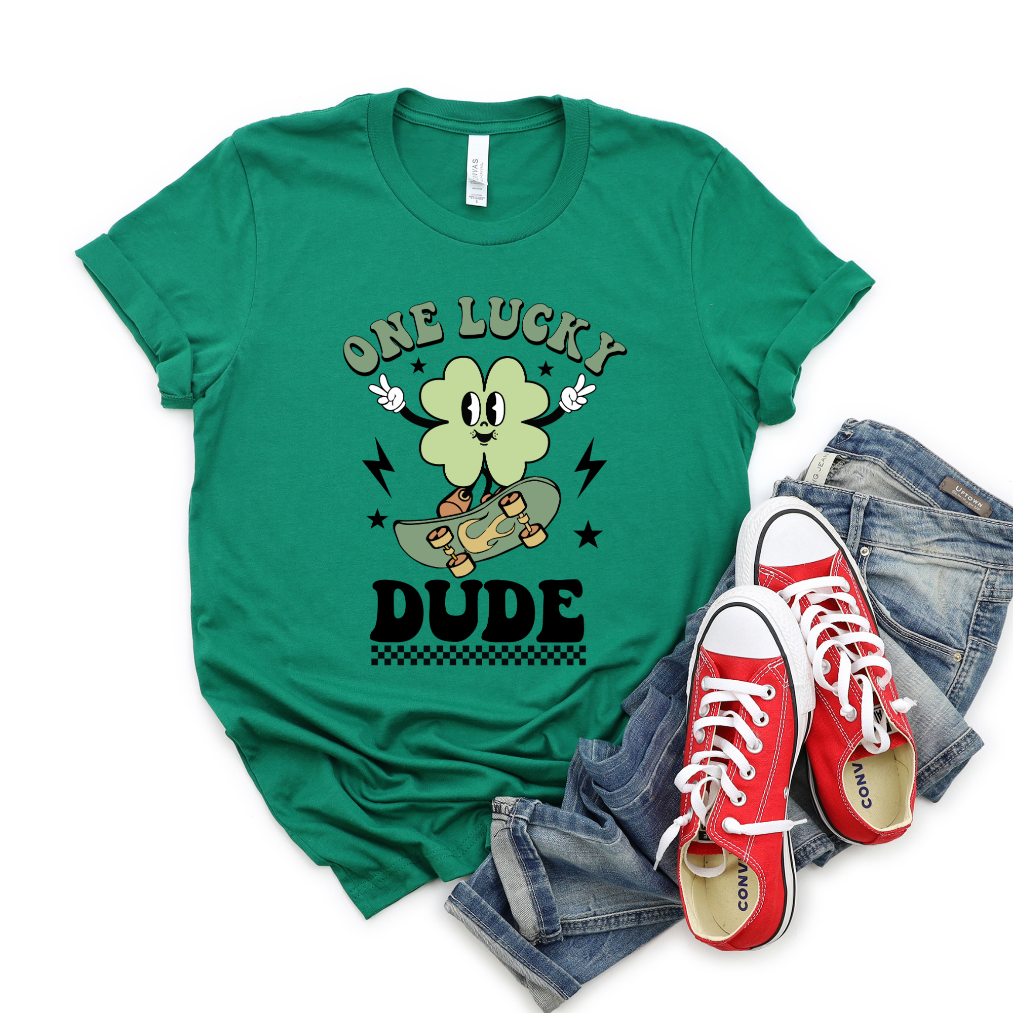 Wholesale One lucky dude Graphic Tee - Kelly Green Tee