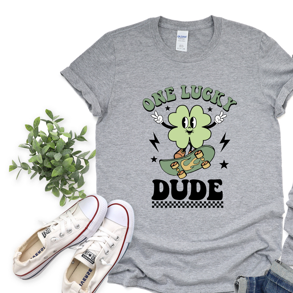 Wholesale One lucky dude Graphic Tee - Grey Tee