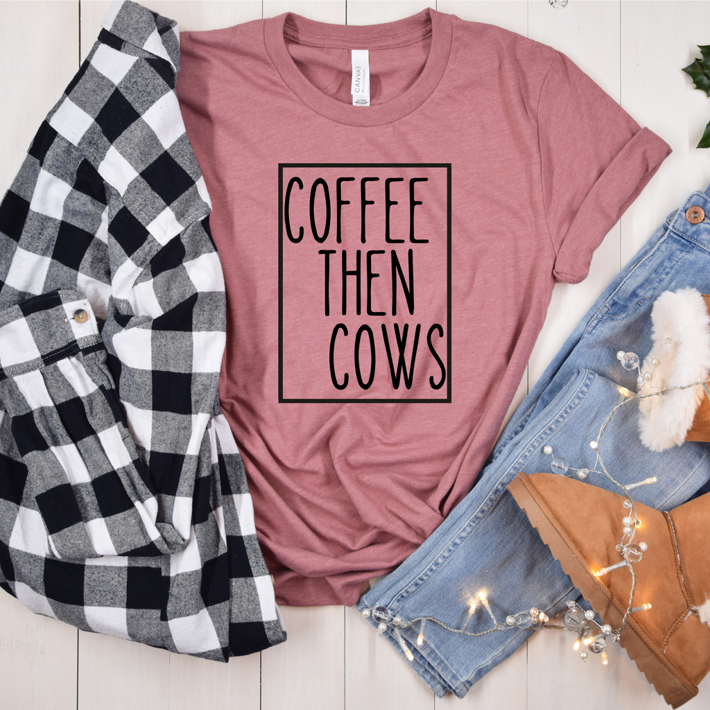 Wholesale Coffee then cows Graphic Tee - Heather Mauve Tee