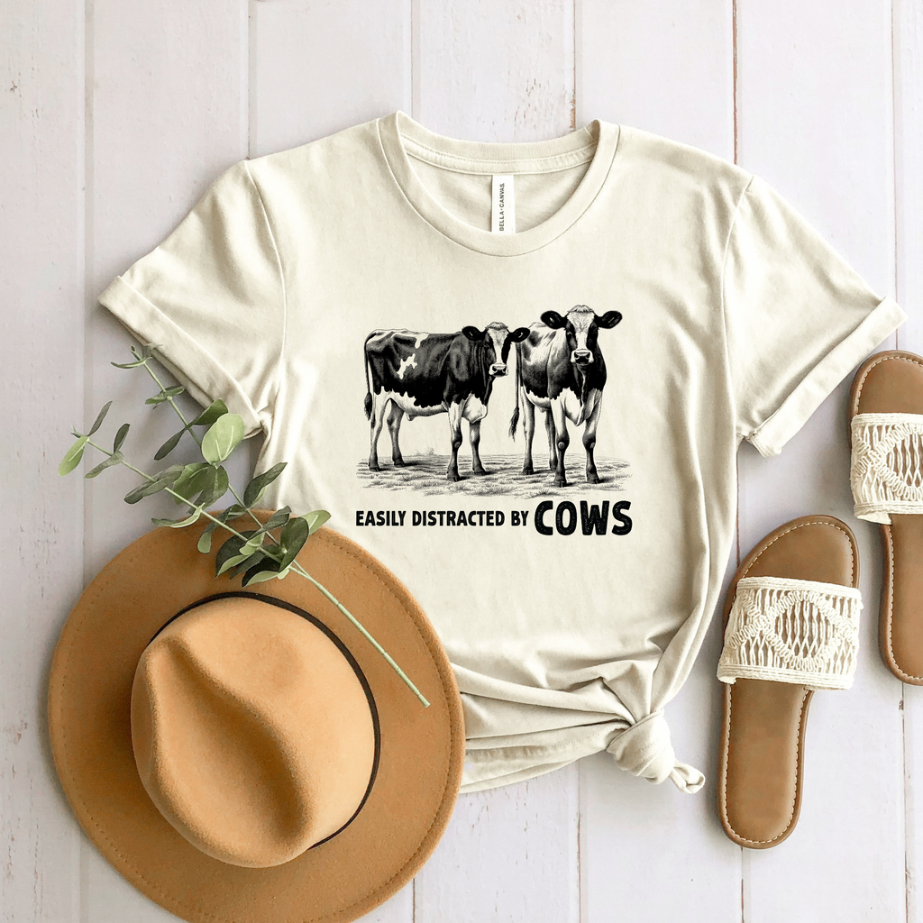 Wholesale Easily Distracted by Cows Graphic Tee - Heather Slate Tee