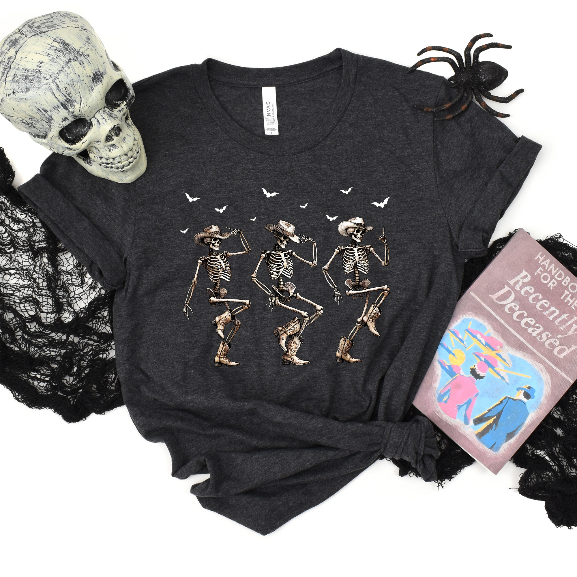 Wholesale Cowboy Skeletons Graphic Tee - Heather Charcoal Tee