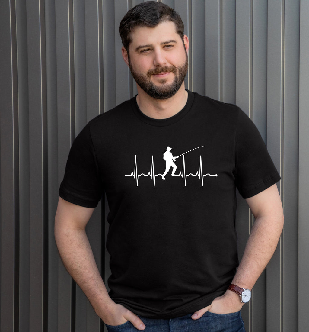 Wholesale Fishing Heartbeat Graphic Tee - Black