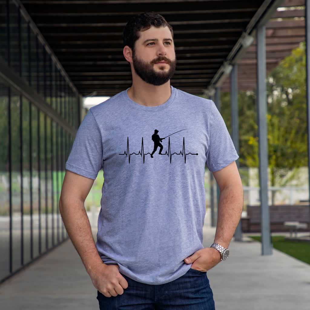 Wholesale Fishing Heartbeat Graphic Tee - White