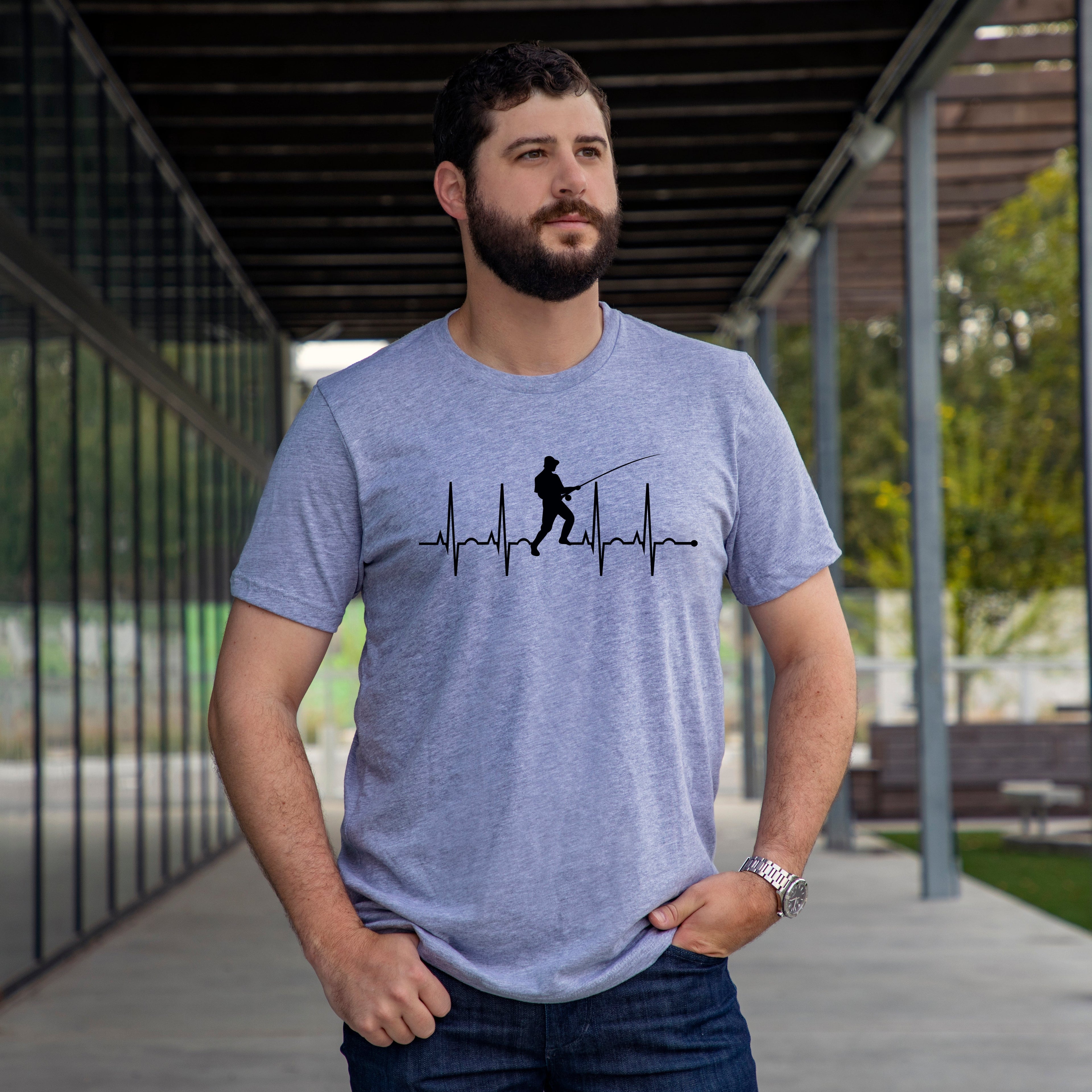 Wholesale Fishing Heartbeat Graphic Tee - White