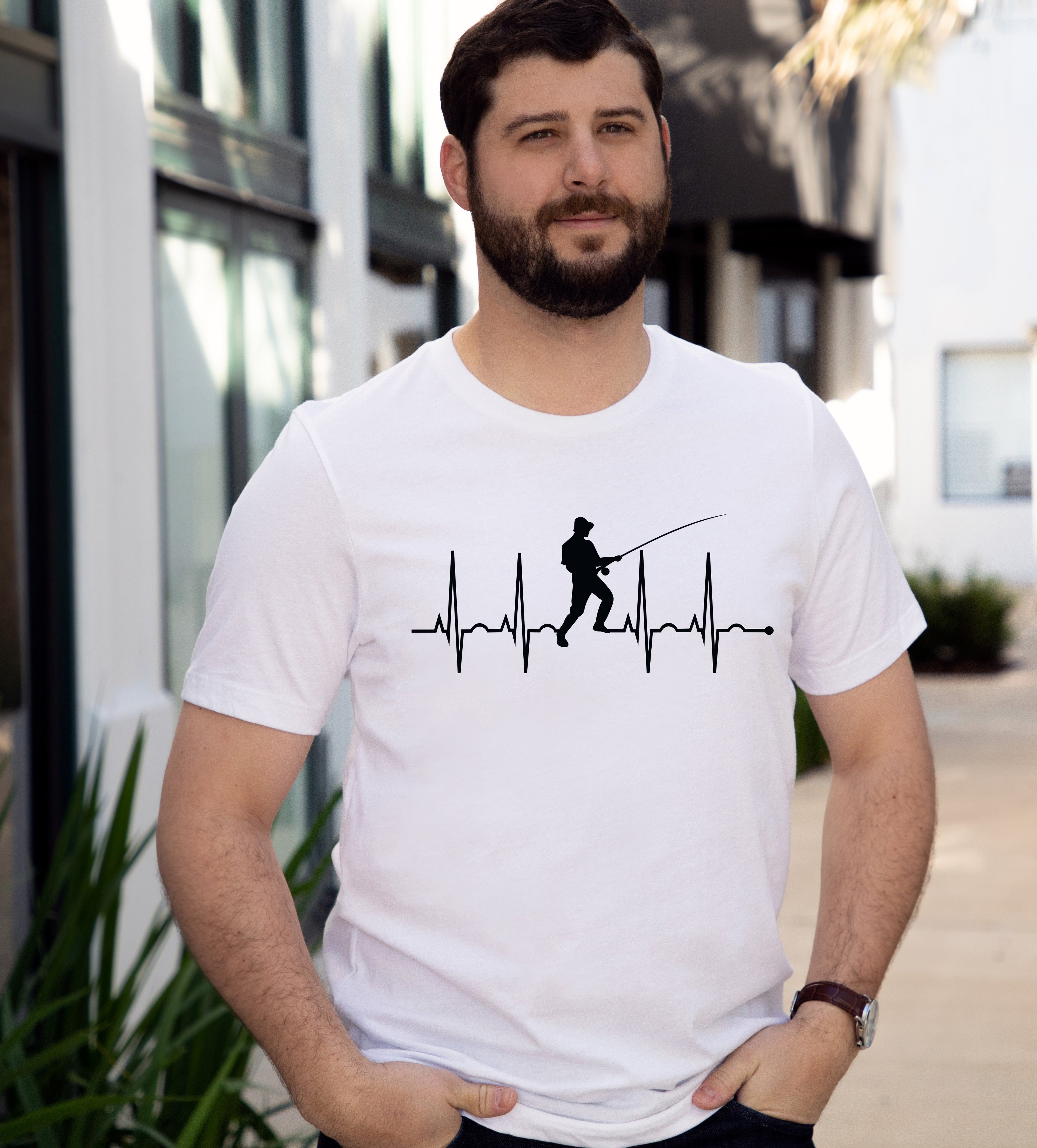 Wholesale Fishing Heartbeat Graphic Tee - Blue